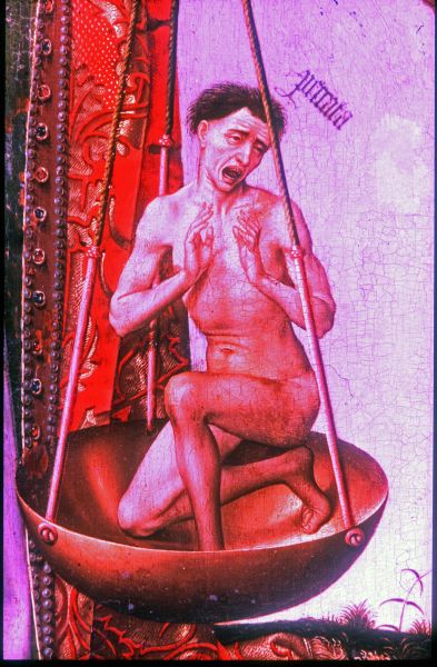 Museum of the Hôtel Dieu, Beaune- a sinner being weighed in St Michael's scales